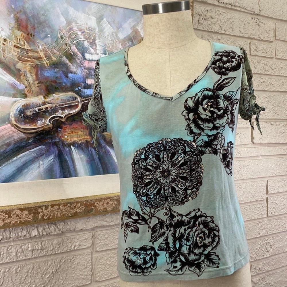 Forbidden Floral Sequins Beaded Design T Top